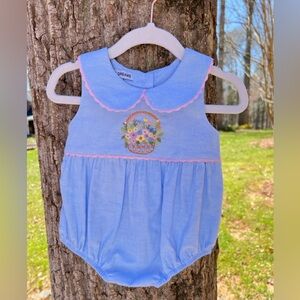 NWOT Sweet Dreams Light Blue Baby Girls Basket Embroidered One-Piece Bubble